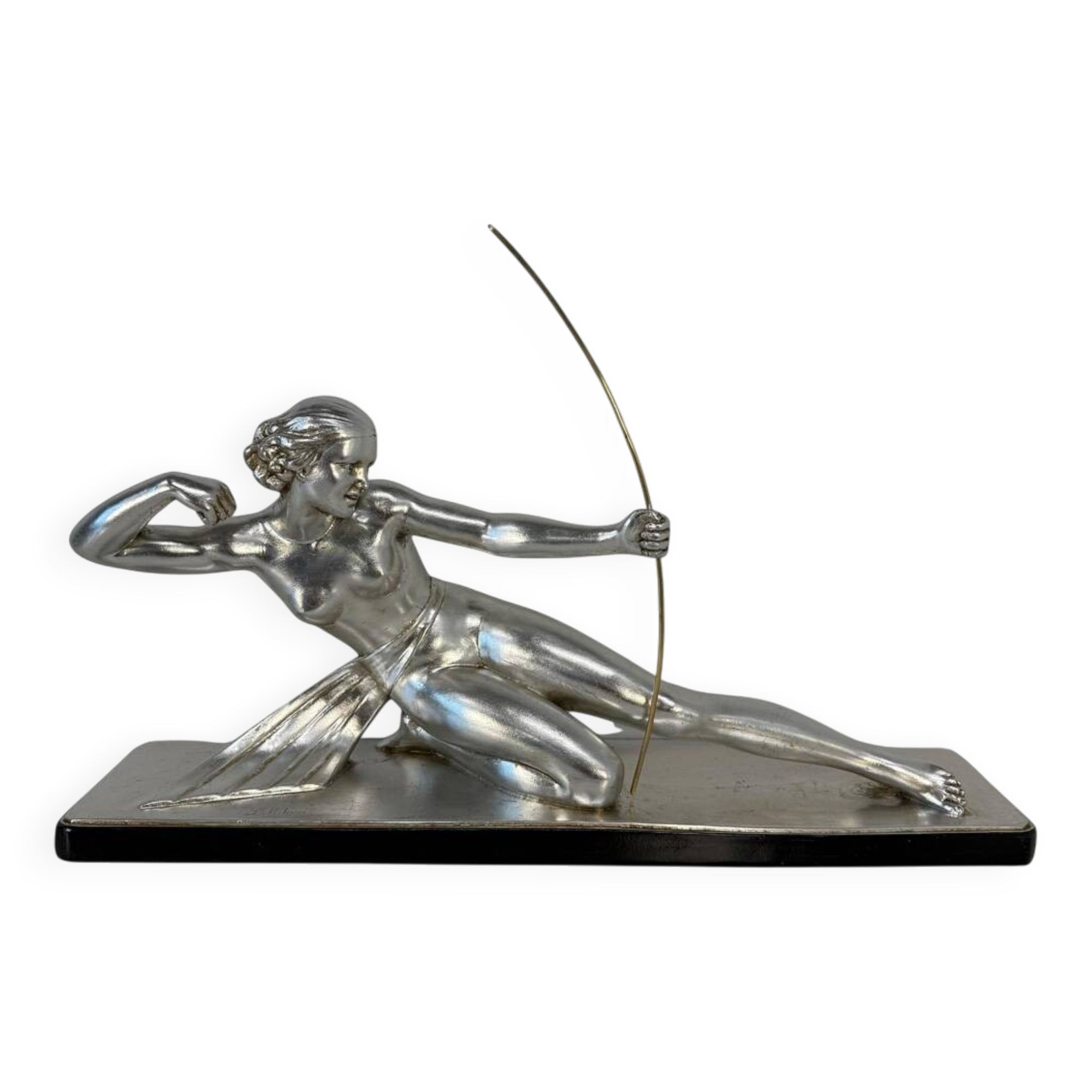 Diana the Huntress Art Deco Silver Leaf Sculpture by Salvatore Melani, 1930