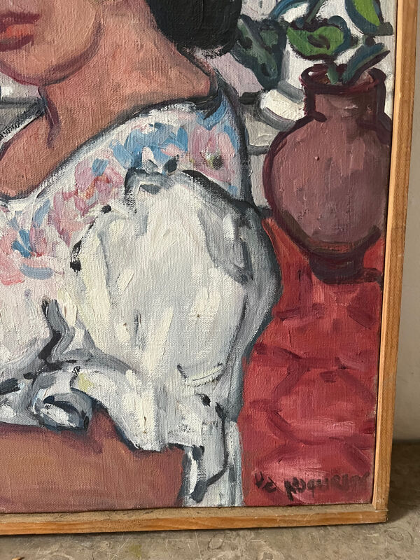 Espagnole au bouquet rouge, signée 1978