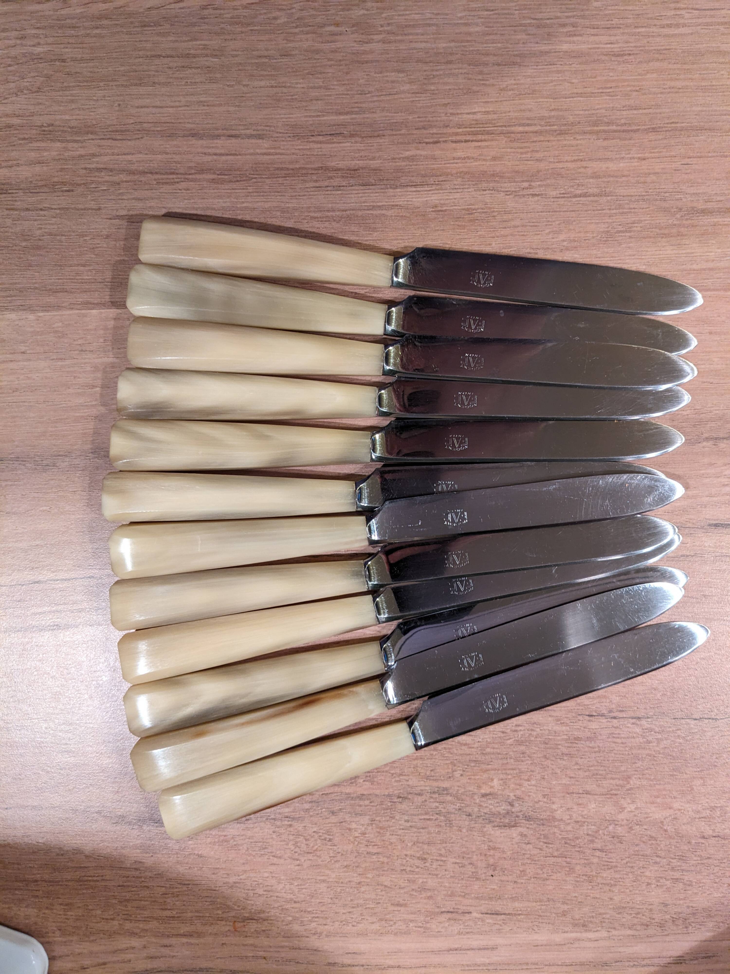 Set of 25 horn and stainless steel knives