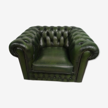 Fauteuil chesterfield cuir vert anglais