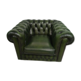 Fauteuil chesterfield cuir vert anglais