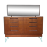 Mid century G-Plan Fresco teak chest of 8 drawers with mirror on blue hairpin legs