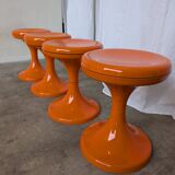 Set of 4 Vintage Mushroom Stool “Jurček” by Meblo, Retro Orange 1960s – Spa