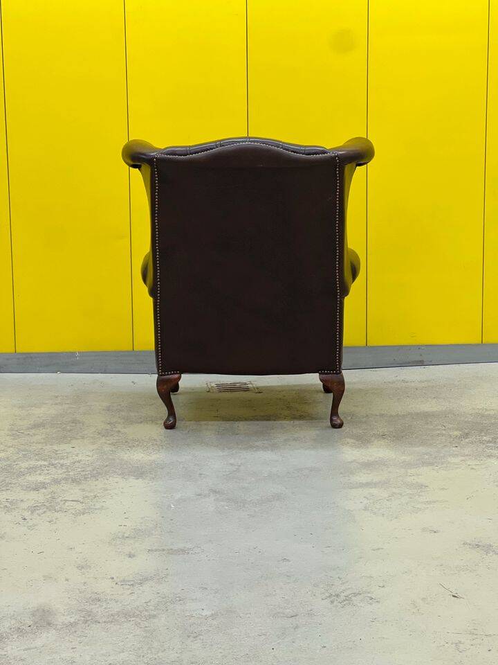 Vintage Brown leather chesterfield wingback armchair
