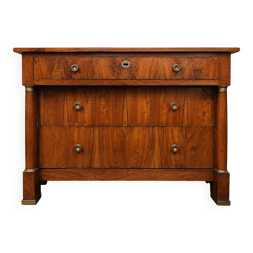 Empire period walnut commode – Detached columns – Gilded bronzes