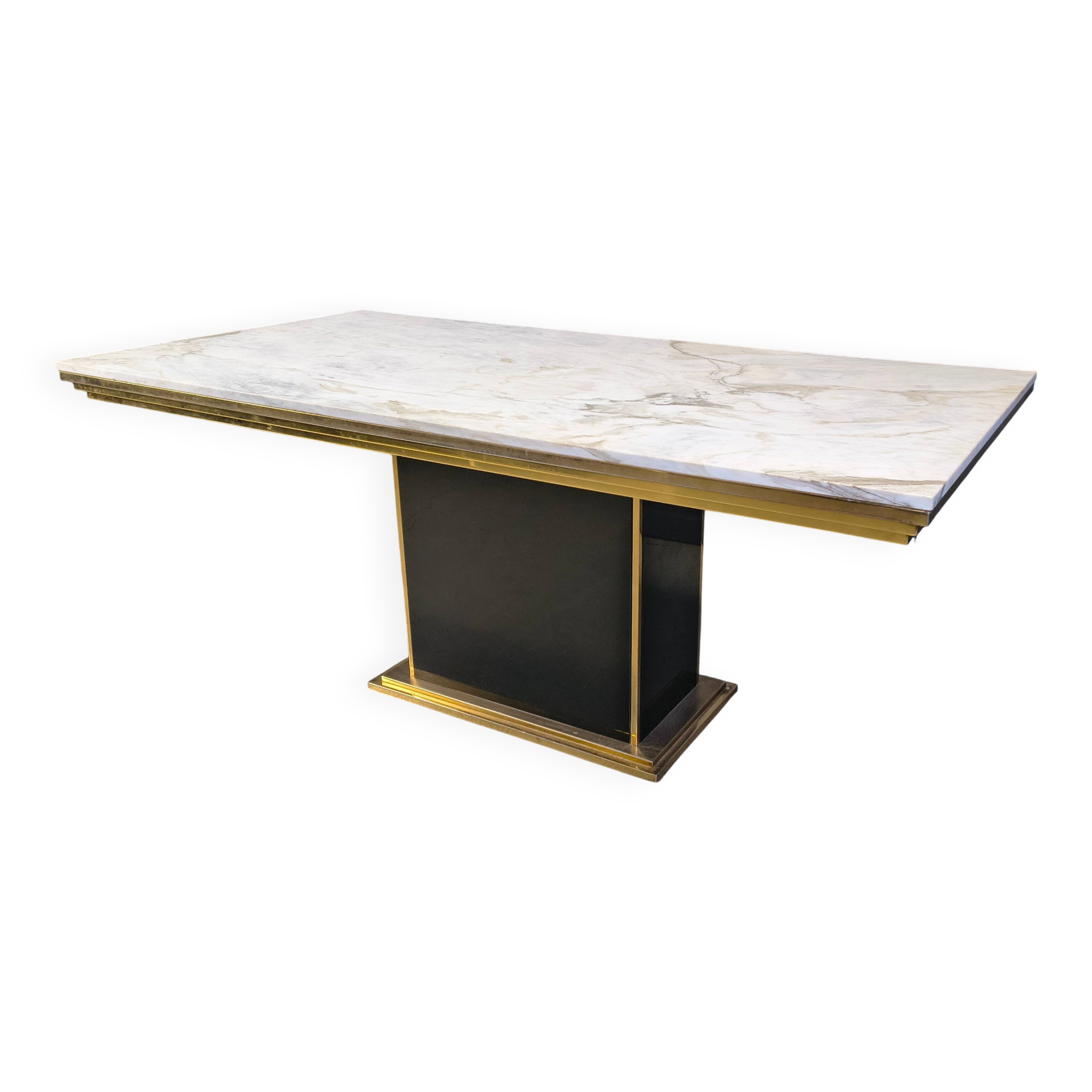 Vintage white marble and brass dining table, 1970s