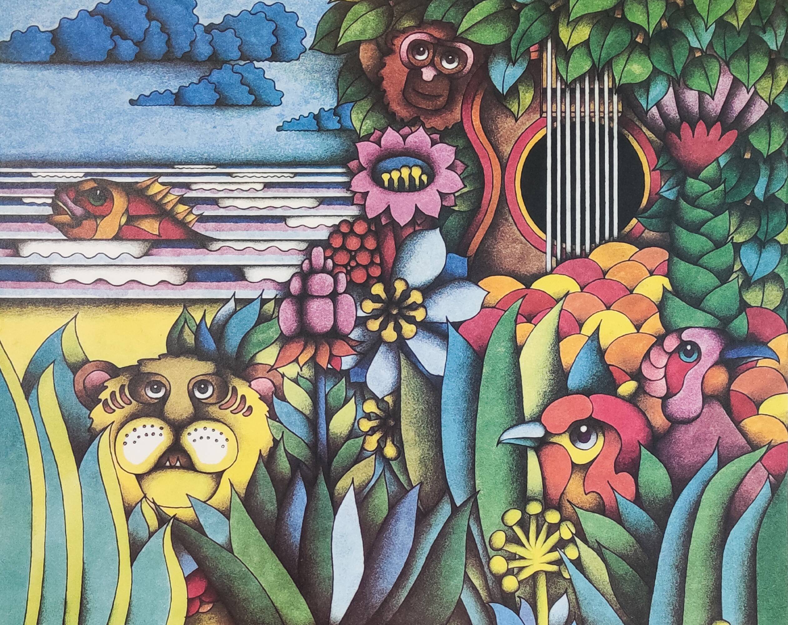 Vintage 1970s Baden Powell Maximalist Bossa Nova Concert Poster