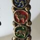 Menorah/Hebrew Candlestick with 7 branches. Astrological signs. Hanukkah. In patinated brass old gold