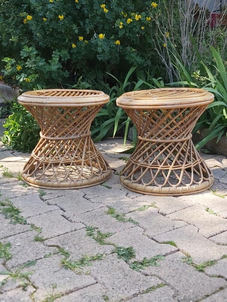 Paire de tabourets rotin vintage