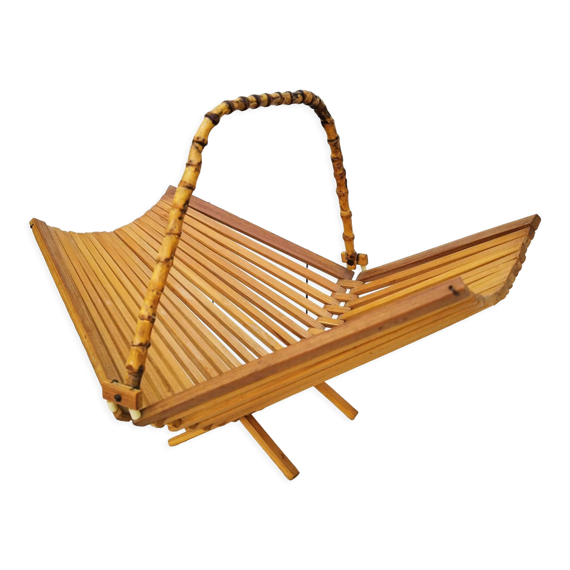 Folding fruit basket wood and vintage bamboo