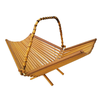 Folding fruit basket wood and vintage bamboo