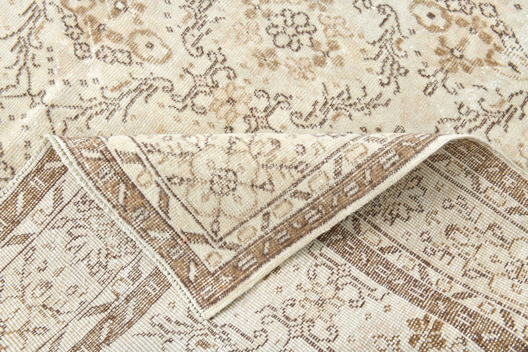 Vintage All-Over Floral Beige & Brown Turkish Rug, 212x317Cm