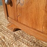 Antique bedside table in solid oak with a marble top.