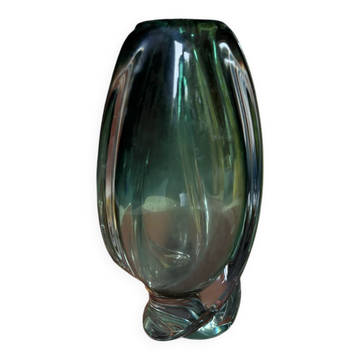 Transparent green crystal vase from Val Saint Lambert.