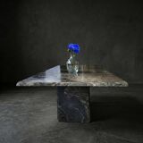 Sculptural coffee table in black and grey marble, postmodern design, years.