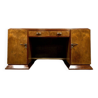 Art Deco period center desk in walnut and burr walnut circa 1940