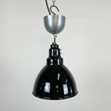 Industrial black enamel pendant lamp, 1950s