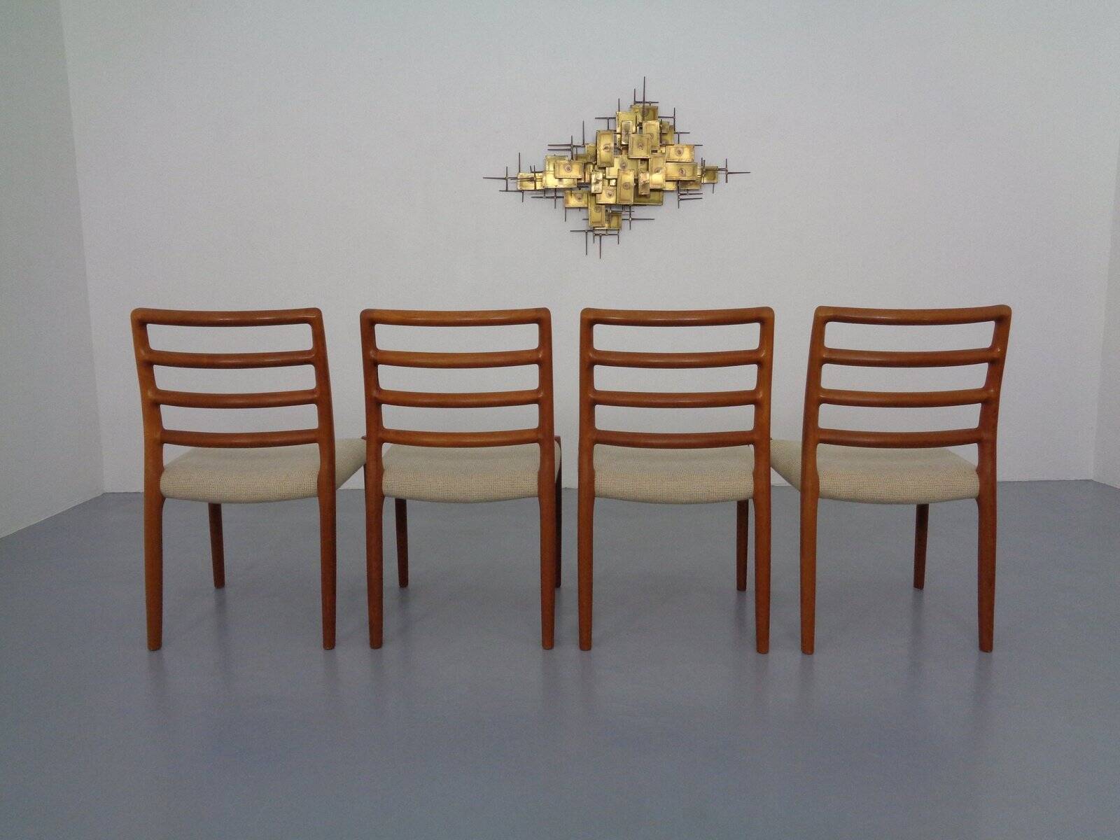 Vintage Danish 85 Dining Chairs in Teak and Wool by Niels Otto Møller for J.L. Møllers, 1960s, Set of 4