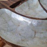 Empty wooden and mother-of-pearl whale pocket display
