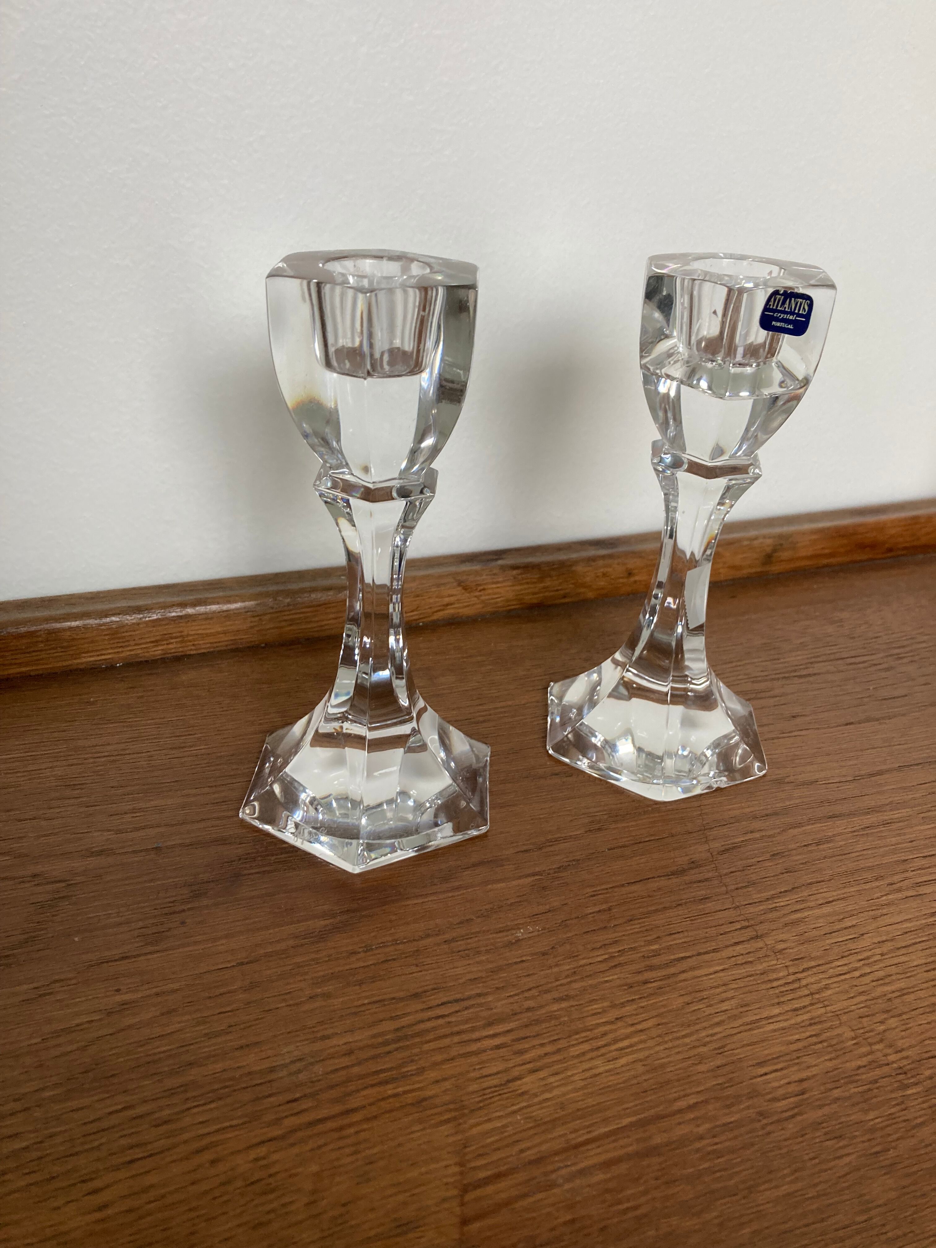 Pair of crystal candle holders