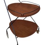 Vintage Scandinavian serving trolley in teak and metal, metal wheels, 1960s