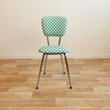 4 chaises vintage retapissées en tissu damier