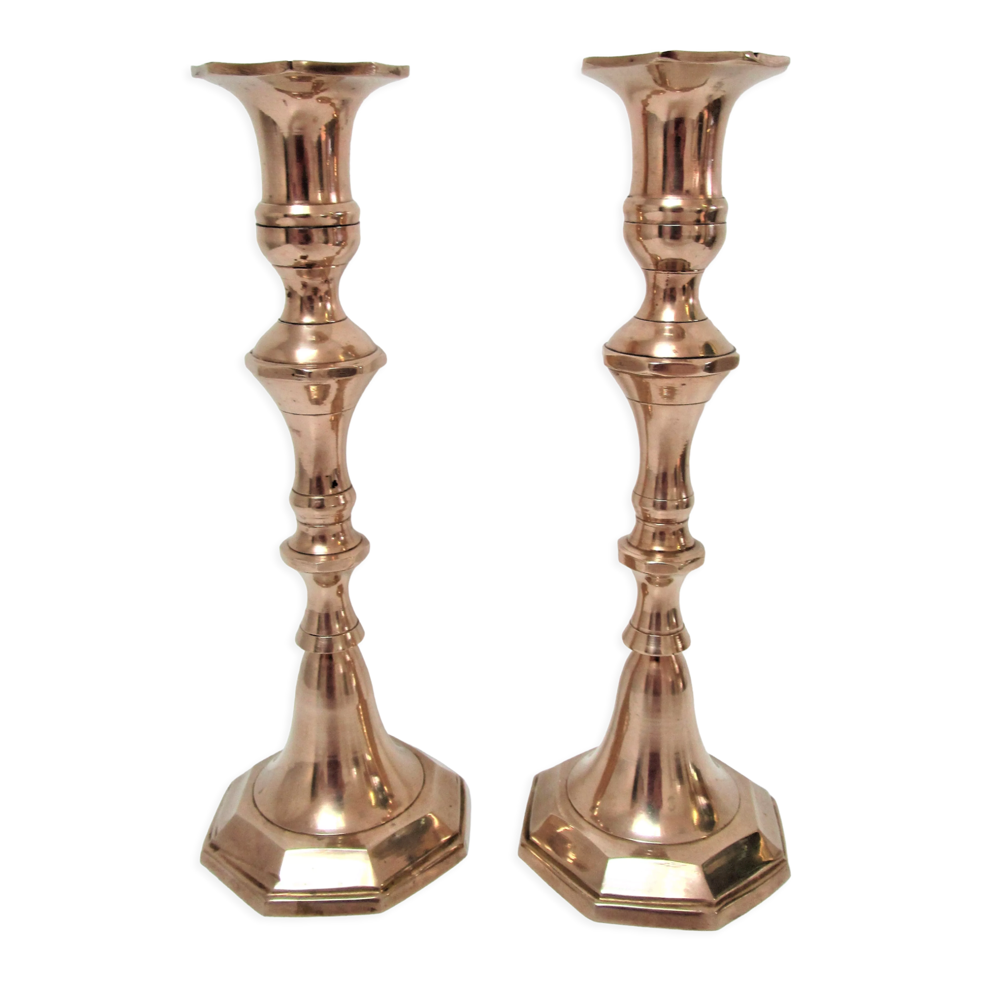 Pair of neo classic solid brass candle holders 60s