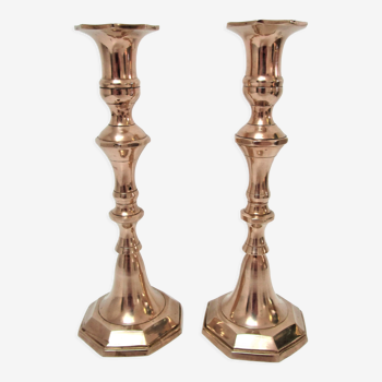 Pair of neo classic solid brass candle holders 60s