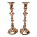 Paire de bougeoirs laiton massif néo classiques années 60