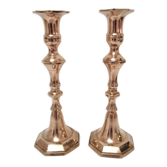 Pair of neo classic solid brass candle holders 60s