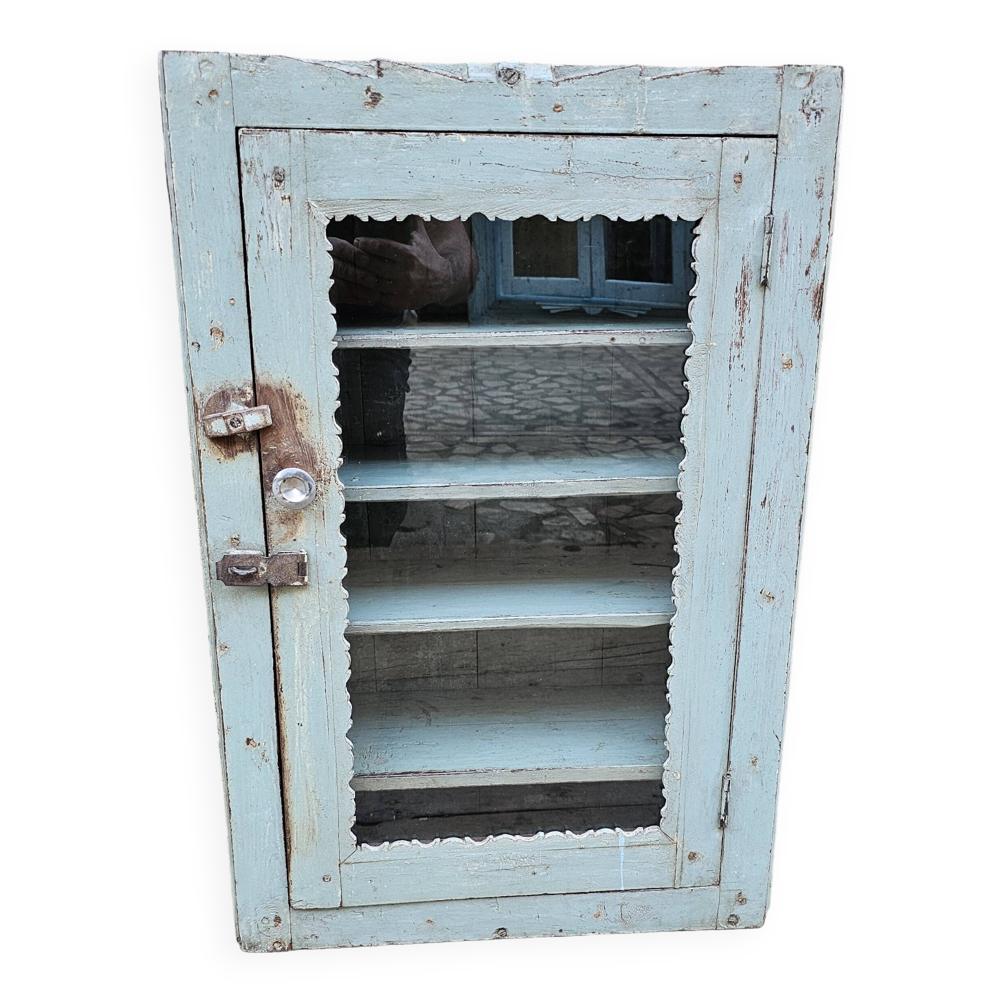 Ancienne vitrine murale Art déco en teck birman