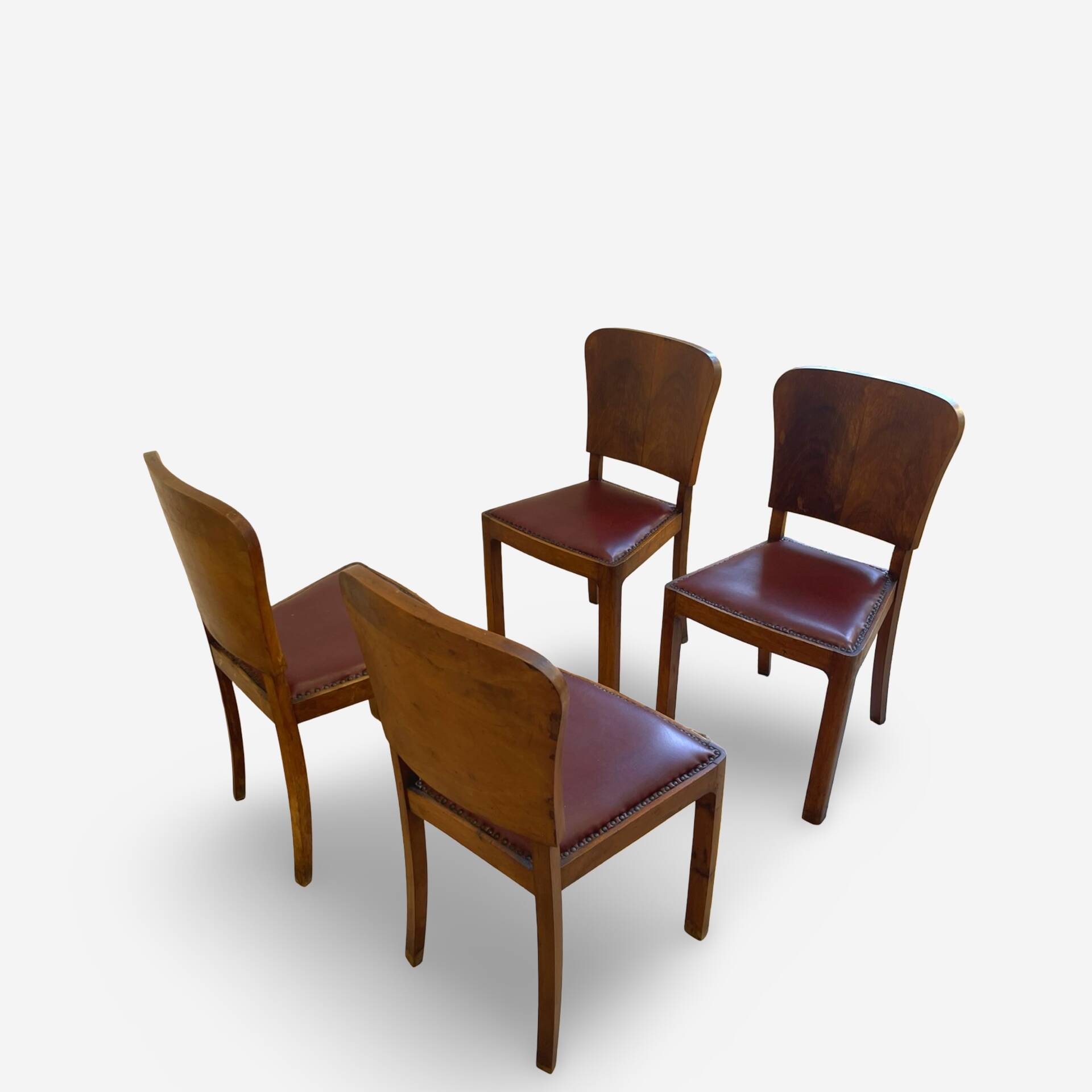 Set of 4 Art Deco dining chairs in walnut, Italy, 1930s-1940s.