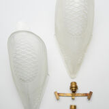 Pair of art deco wall lamps with pine cone pattern
