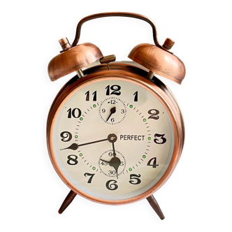 Copper mechanical alarm clock Perfekt, Germany, 1970s