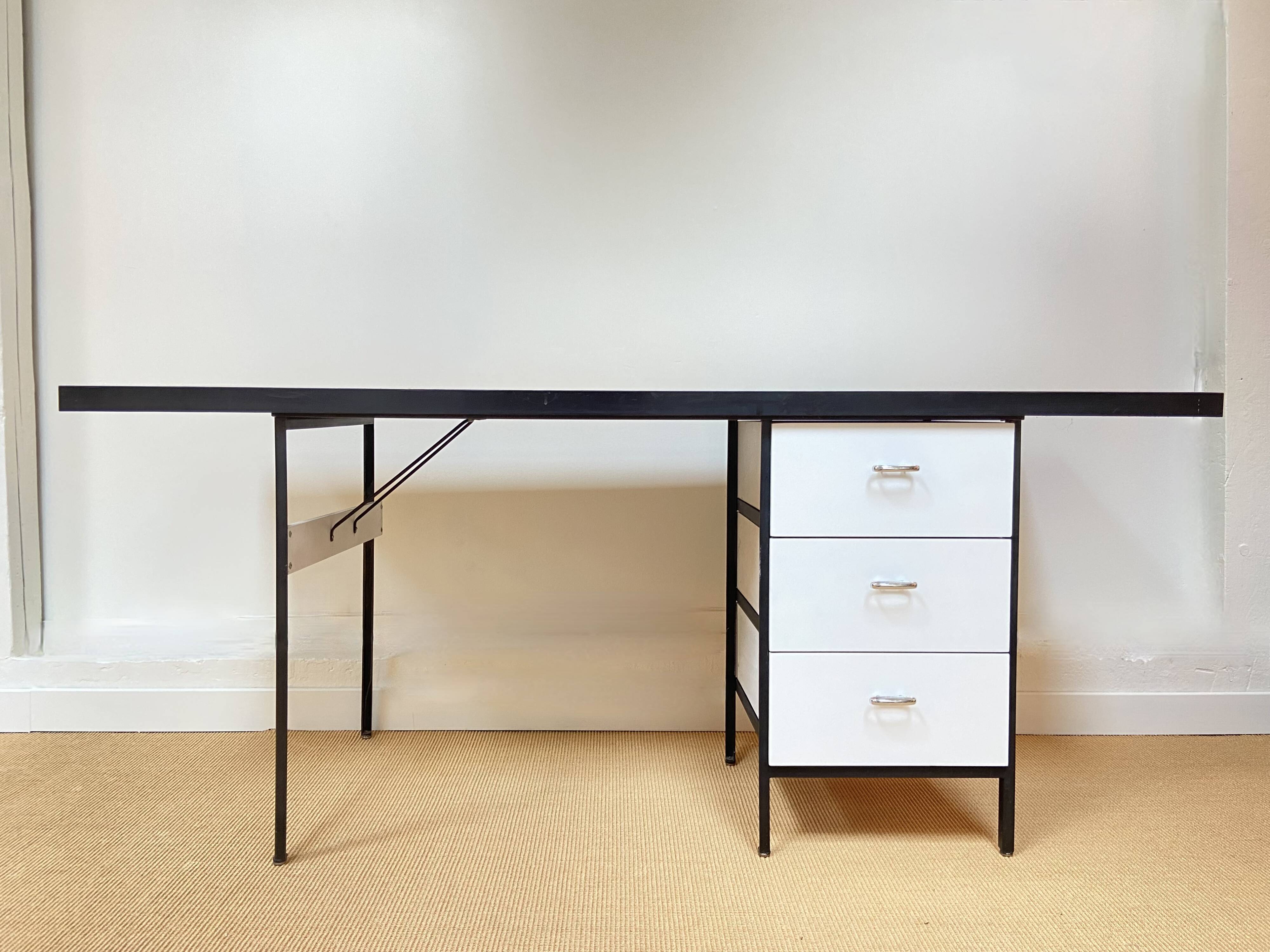 Large black and white Georges Nelson desk for Herman Miller, USA, circa 1950.