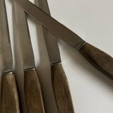 Set of 6 Scandinavian table knives, stainless steel blade, teak handle.