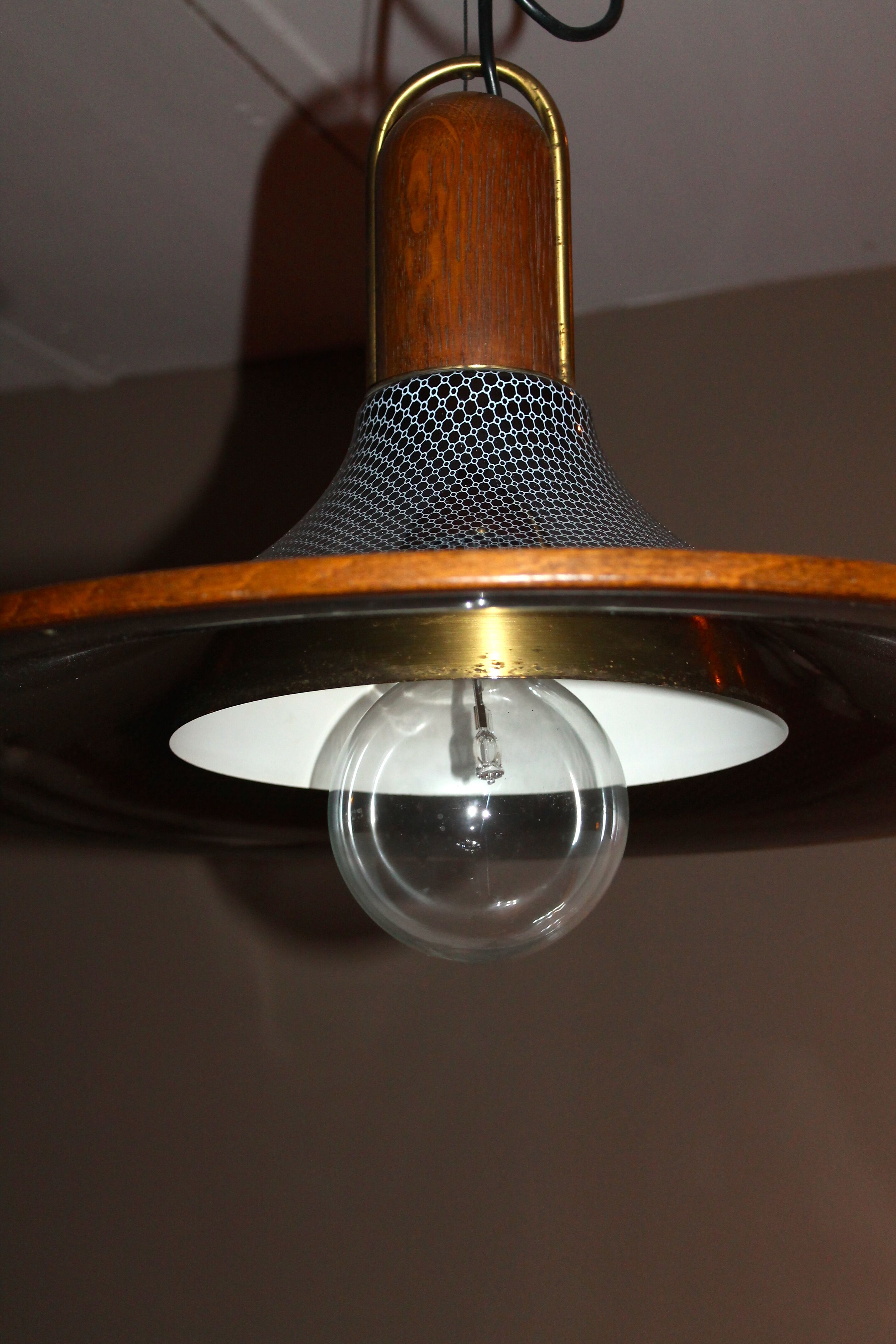 Temde Leuchten, 50's/60's and teak and brass hanging lamp