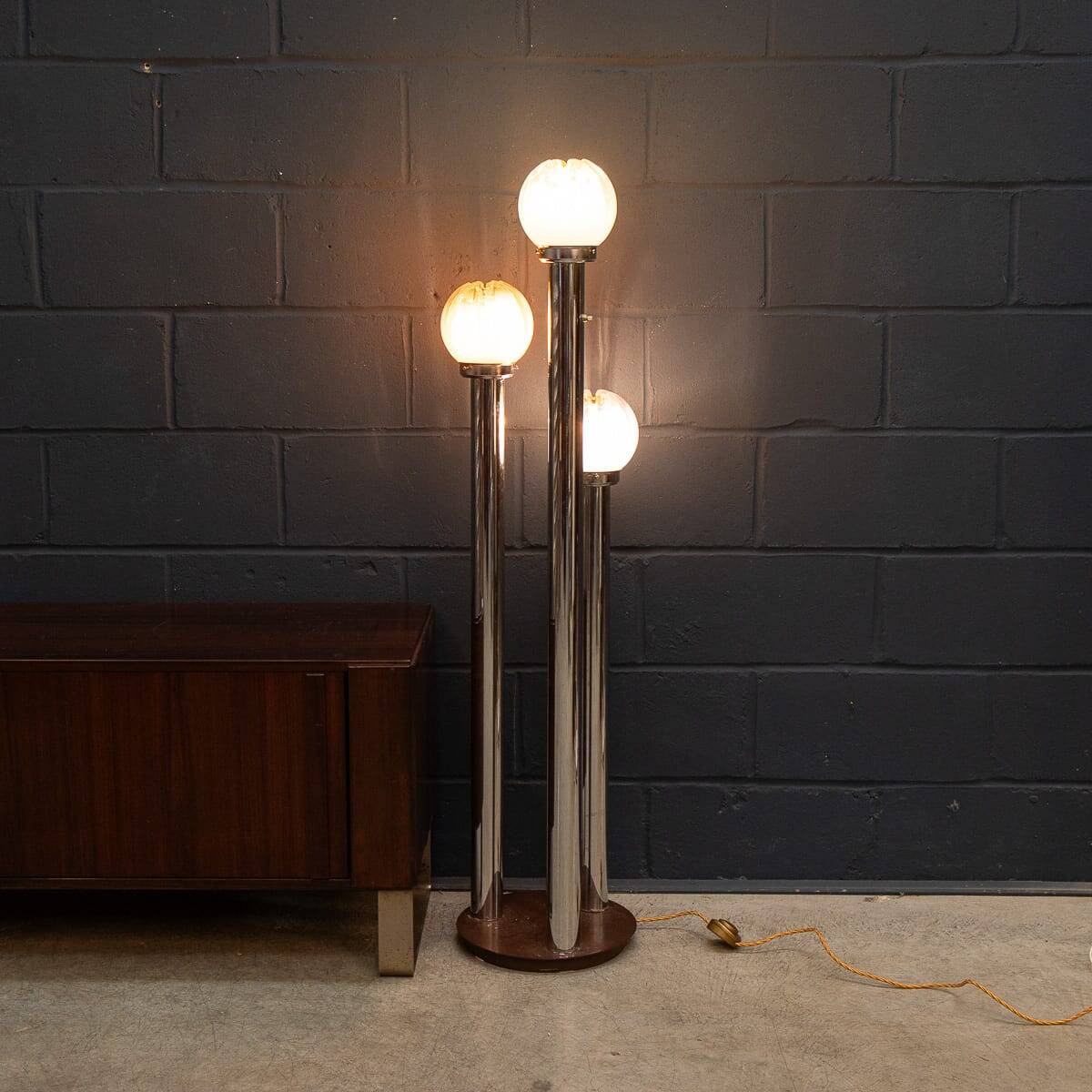 Vintage 20thc italian chrome & glass floor lamp by mazzega c.1970