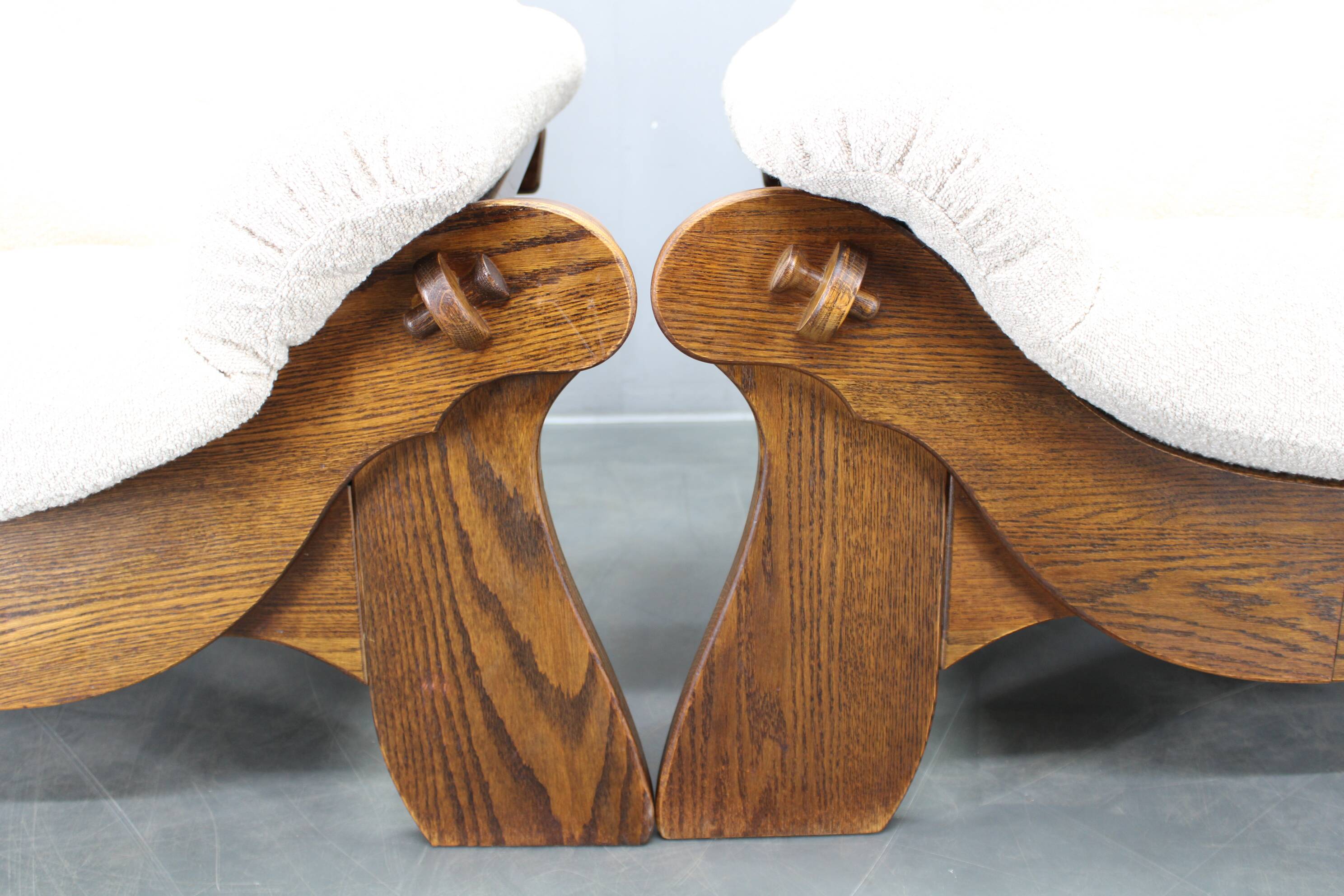 Pair of Brutalist oak armchairs, Czechoslovakia, 1970s