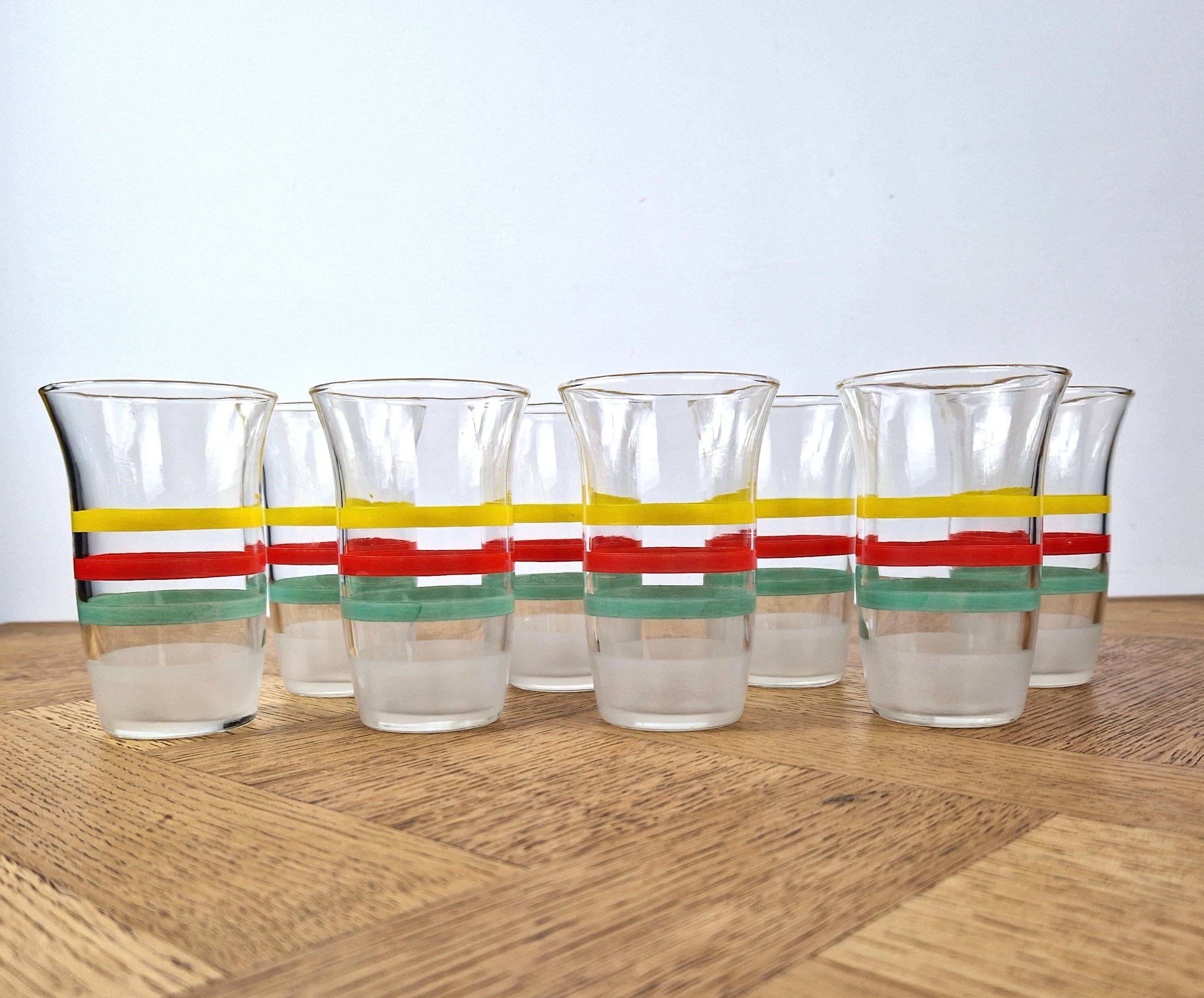 8 multicoloured vintage orangeade glasses from the 60s/70s.