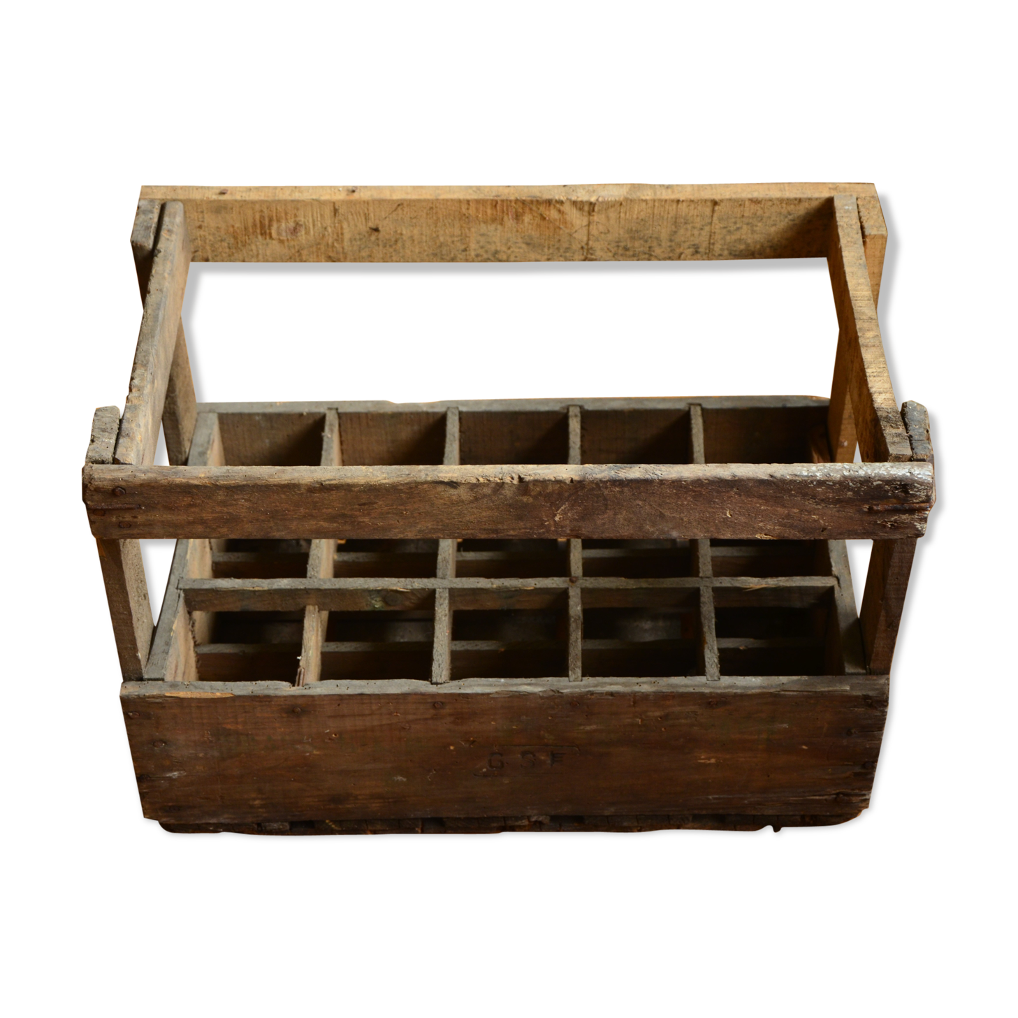 Old wooden bottles box