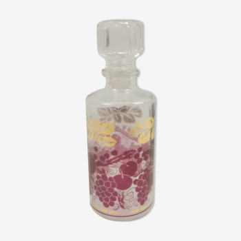Bouteille en verre transparent déco raisins roses et dorés 20,5 cm