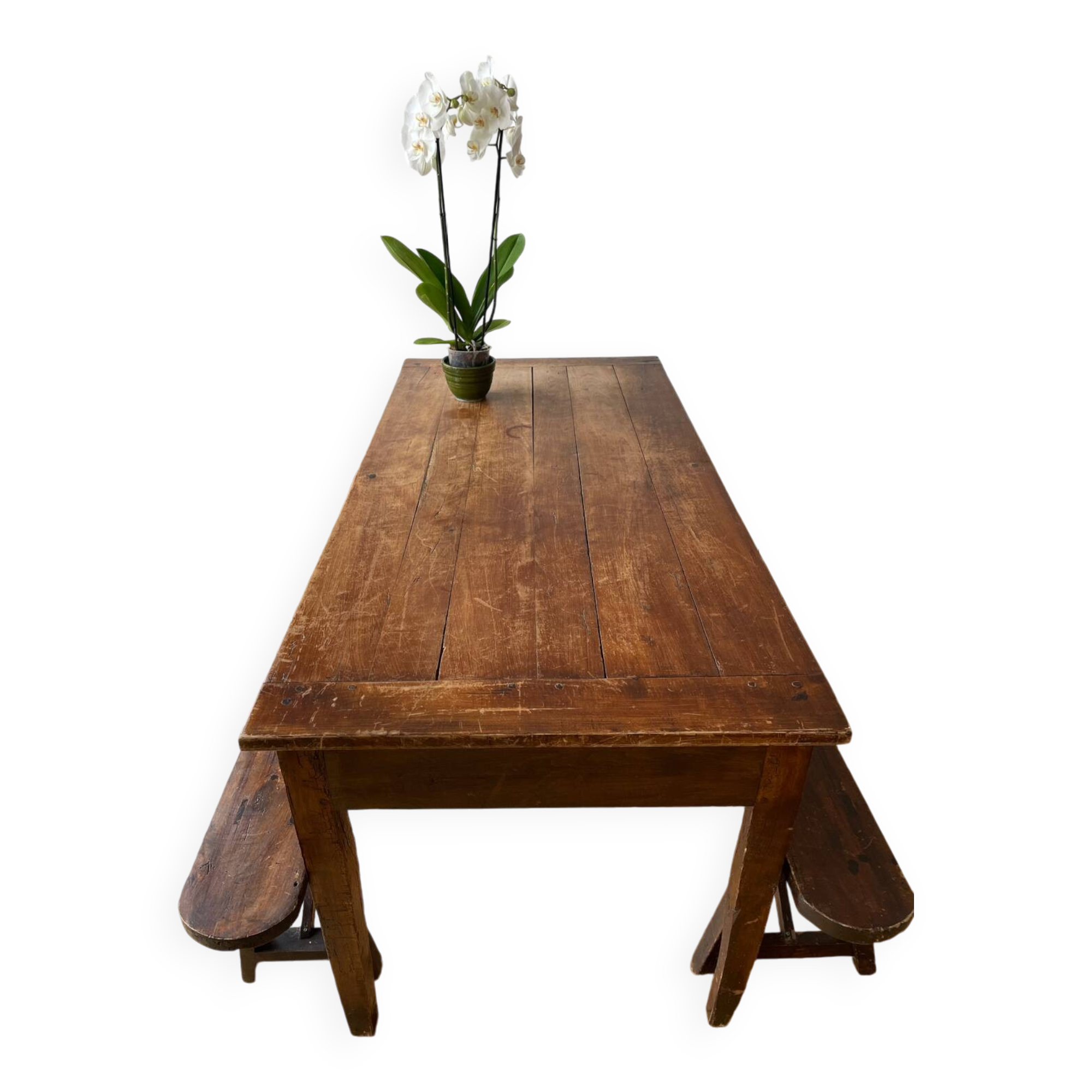 Farmhouse table and two benches
