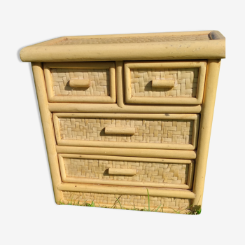 Jewelry box in rattan and vintage wood