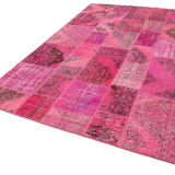 Handmade anatolian overdyed 200 cm x 300 cm pink patchwork carpet
