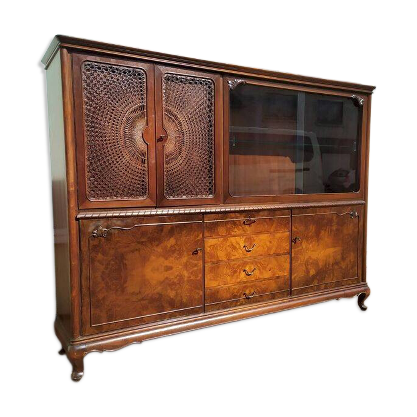 Louis XV Sideboard - Canework - Display Case - 4 Drawers - Wood