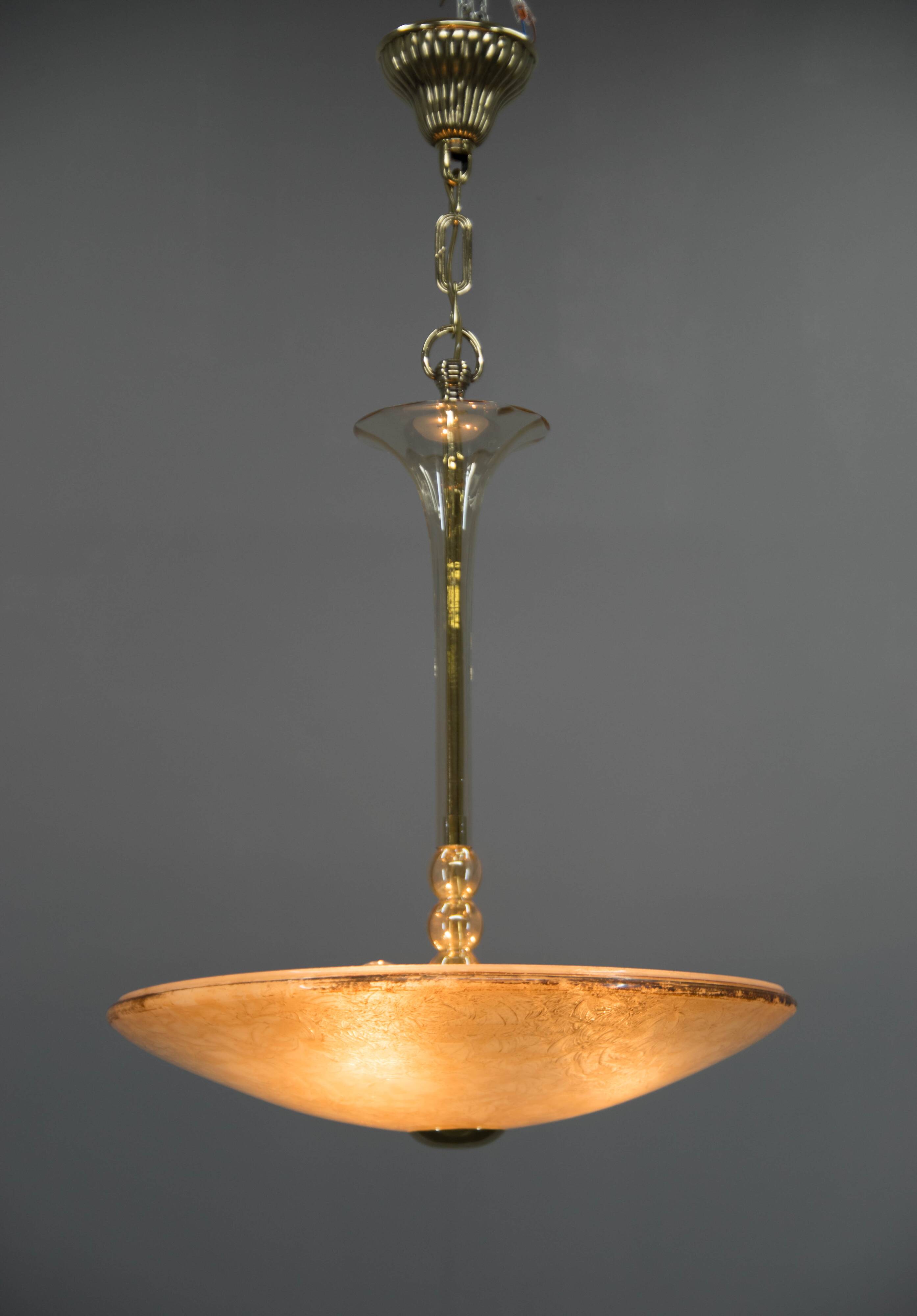 Art Deco Glass Chandelier, Kamenicky Senov, 1930s