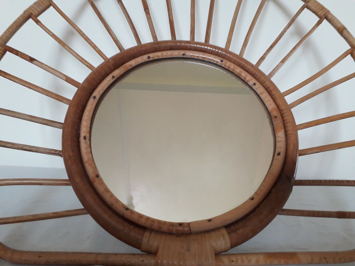 Miroir soleil en rotin 57x57 cm
