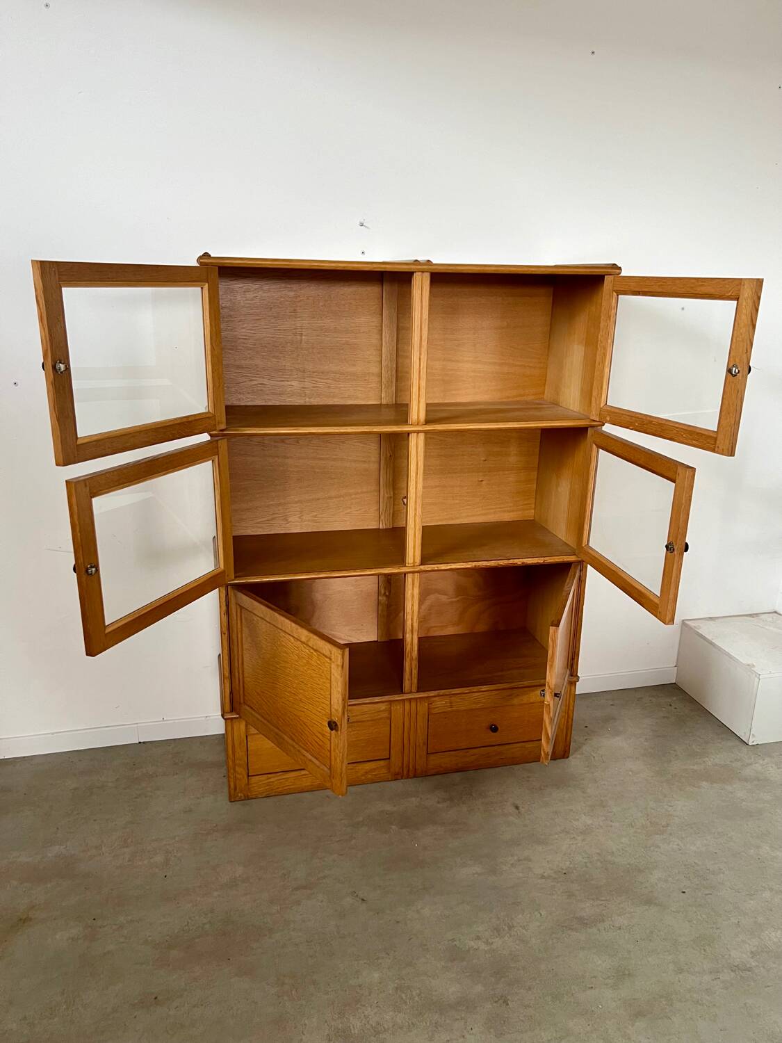 Old MD storage furniture bookcase design Martin Dupuis light oak 1950s vintage