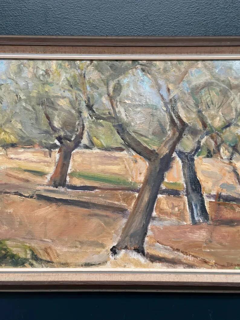 Original Swedish Oil on Canvas – "Olive Trees" by Bruno Fagerlund – Signed – Vintage and Framed – 57 × 38 cm (22.4" × 15")